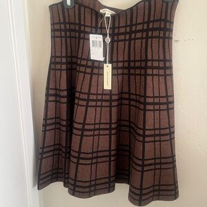 Max Studio Brown and Black Plaid A-Line Skirt